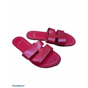 J Crew Cyprus Women Leather Sandals Size 7 M Red Interlocking Straps Made Italy